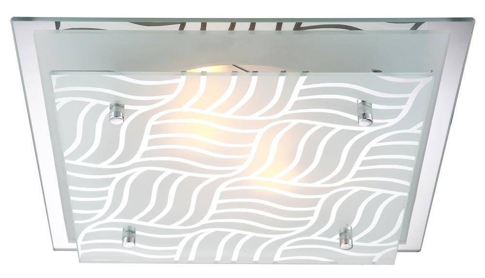 Deckenleuchte Wohnzimmerleuchte Flurlampe Glas gemustert Küchenlampe quadratisch, Chrom, 2x E27, LxBxH 35,5x35,5x8,5 cm