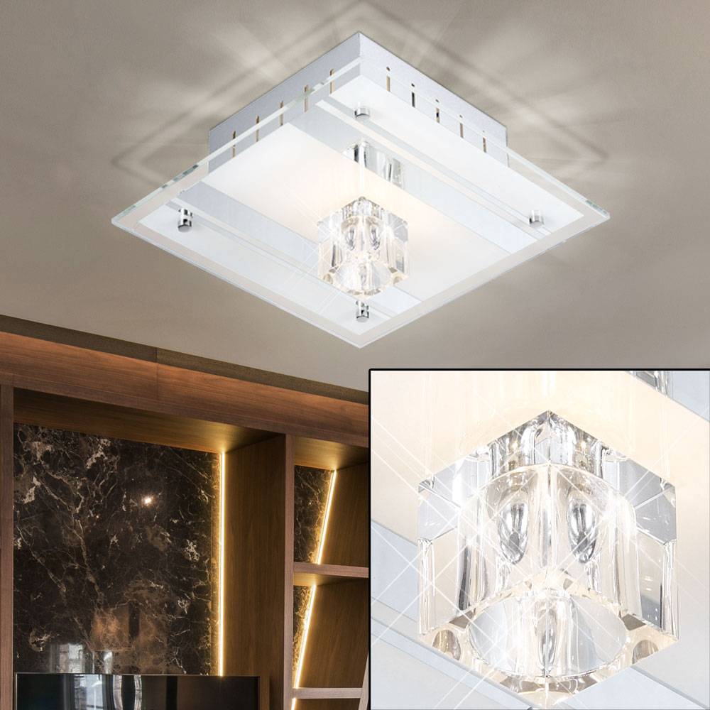 2er Set Decken Leuchten Deko Metall lackiert Spiegel Glas satiniert Lampen