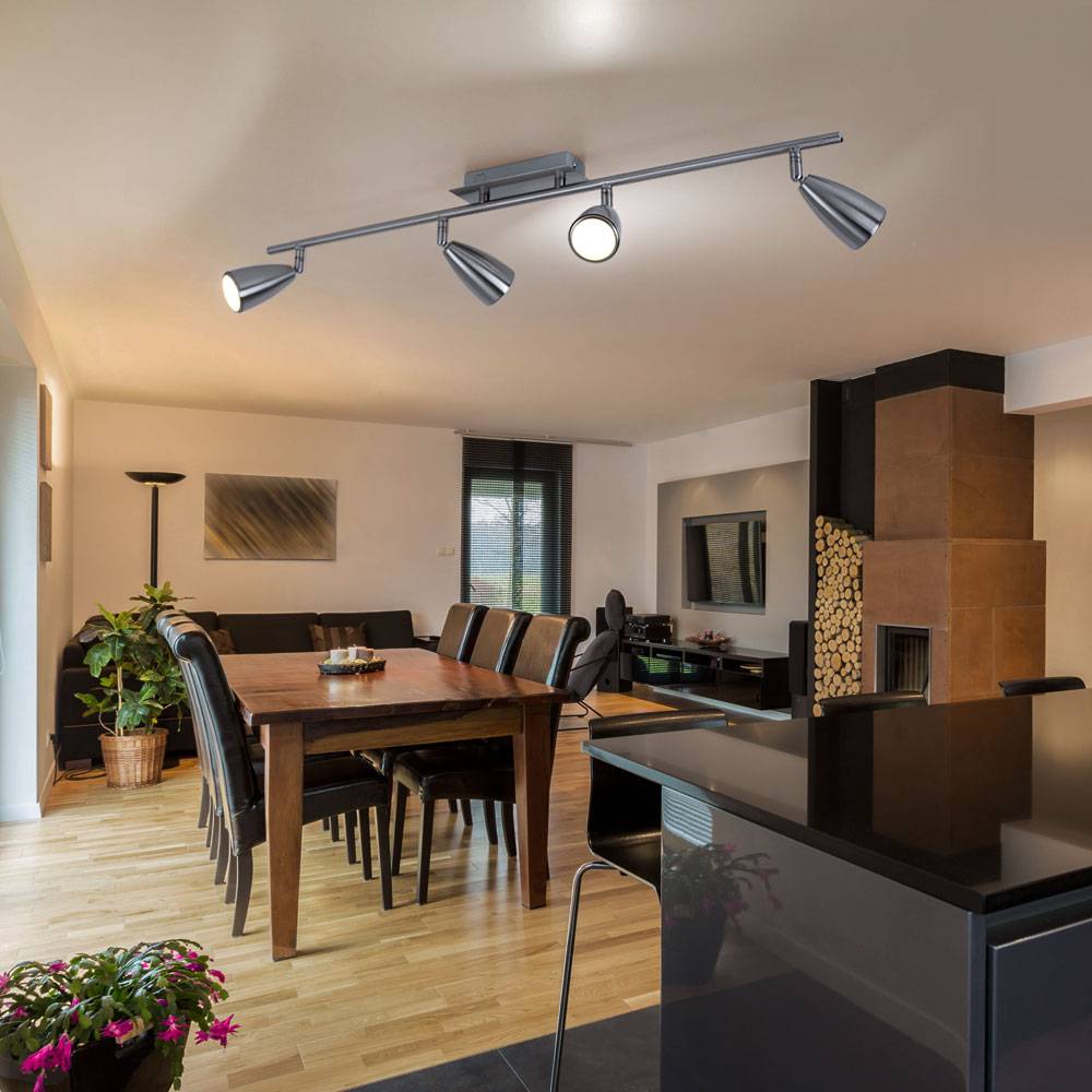 Deckenlampe 4 Strahler Spotleiste verstellbar Deckenleuchte nickel matt, Stahl, 4x LED 4,5W 400Lm warmweiß, LxB 78,5x7 cm