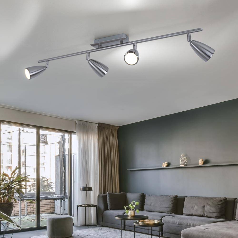 Deckenlampe 4 Strahler Spotleiste verstellbar Deckenleuchte nickel matt, Stahl, 4x LED 4,5W 400Lm warmweiß, LxB 78,5x7 cm