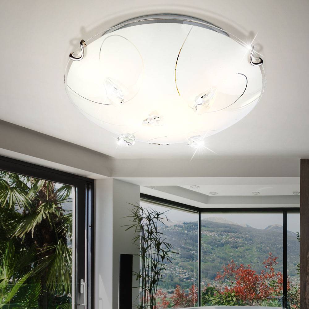 Design Decken Leuchte Glas Muster Lampe Kristalle klar Beleuchtung