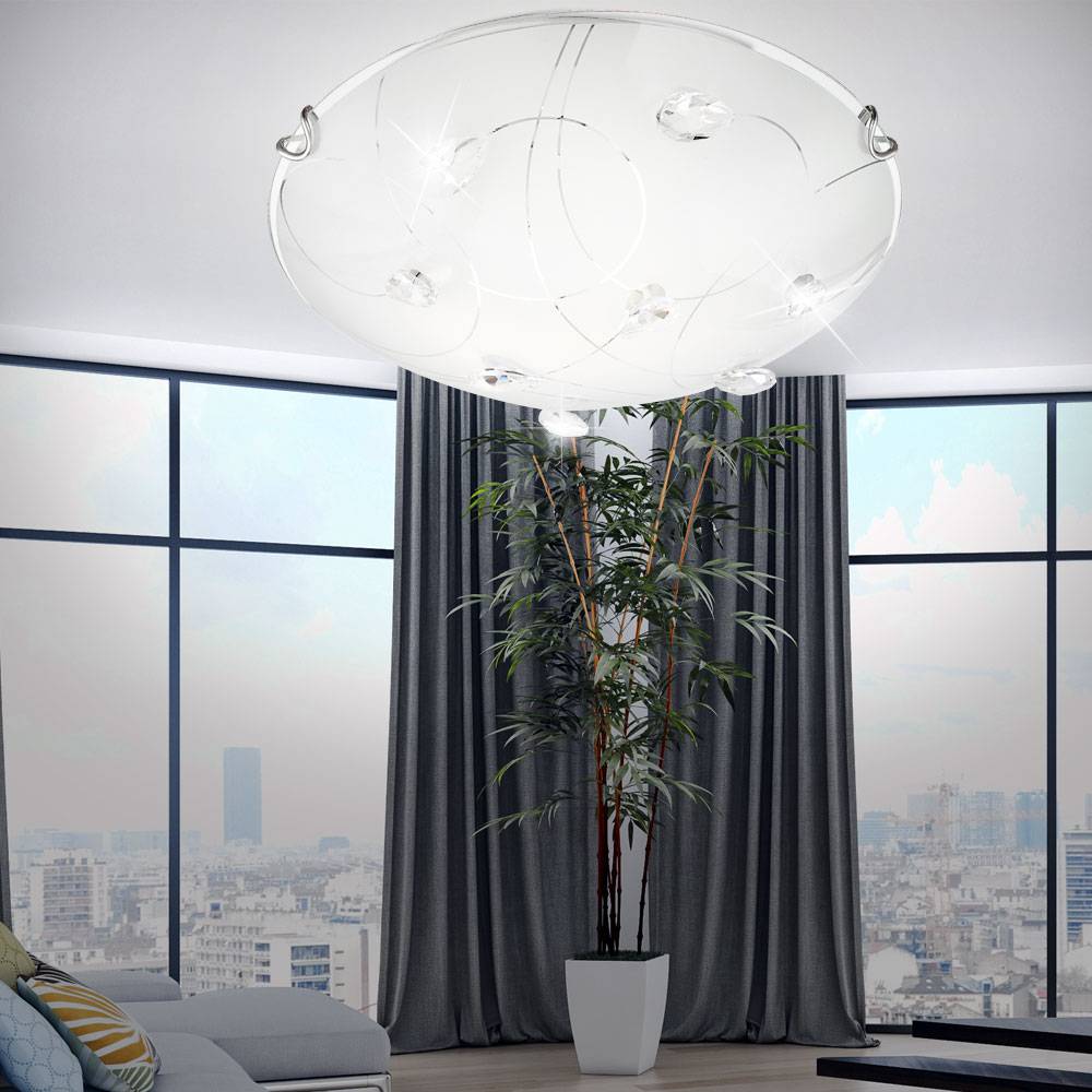 Design Decken Leuchte Glas Muster Lampe Kristalle klar Beleuchtung