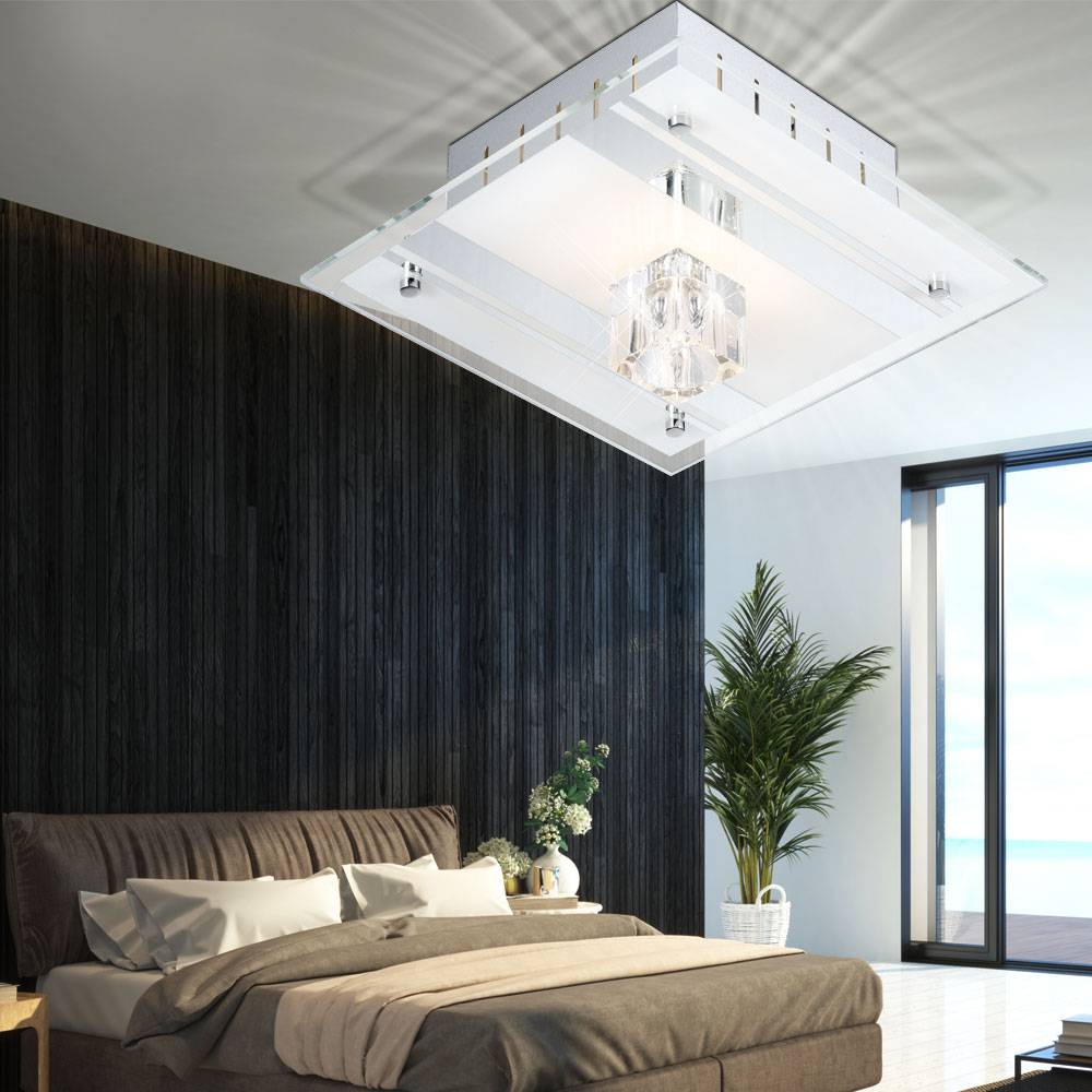 2er Set Decken Leuchten Deko Metall lackiert Spiegel Glas satiniert Lampen