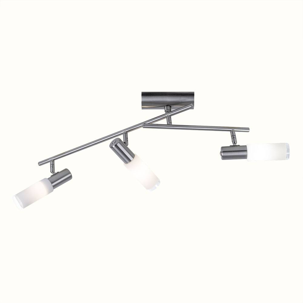 Deckenleuchte Deckenlampe Spotleuchte Wohnzimmerlampe, Spot beweglich 3 Flammig, Stahl Nickel matt Glas weiß, 3x LED 3W 300Lm 3000K, L 51,5cm
