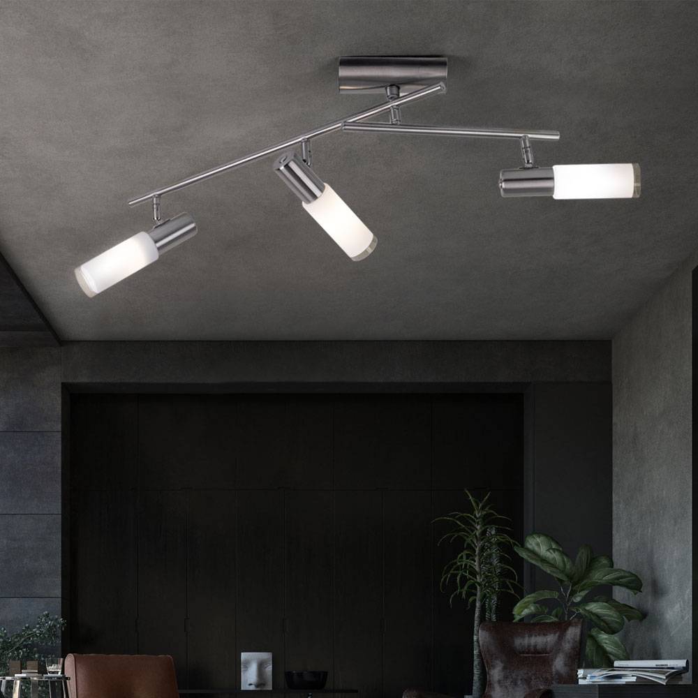 Deckenleuchte Deckenlampe Spotleuchte Wohnzimmerlampe, Spot beweglich 3 Flammig, Stahl Nickel matt Glas weiß, 3x LED 3W 300Lm 3000K, L 51,5cm