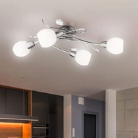 Deckenlampe Deckenleuchte Wohnzimmerlampe Spotlampe Spotleuchte, 4 Flammig, Dekorblätter Glas opal Chrom, E14 Fassungen, LxB 70x25cm Deckenlampe Deckenleuchte Wohnzimmerlampe Spotlampe Spotleuchte, 4 Flammig, Dekorblätter Glas opal Chrom, E14 Fassungen, LxB 70x25cm
