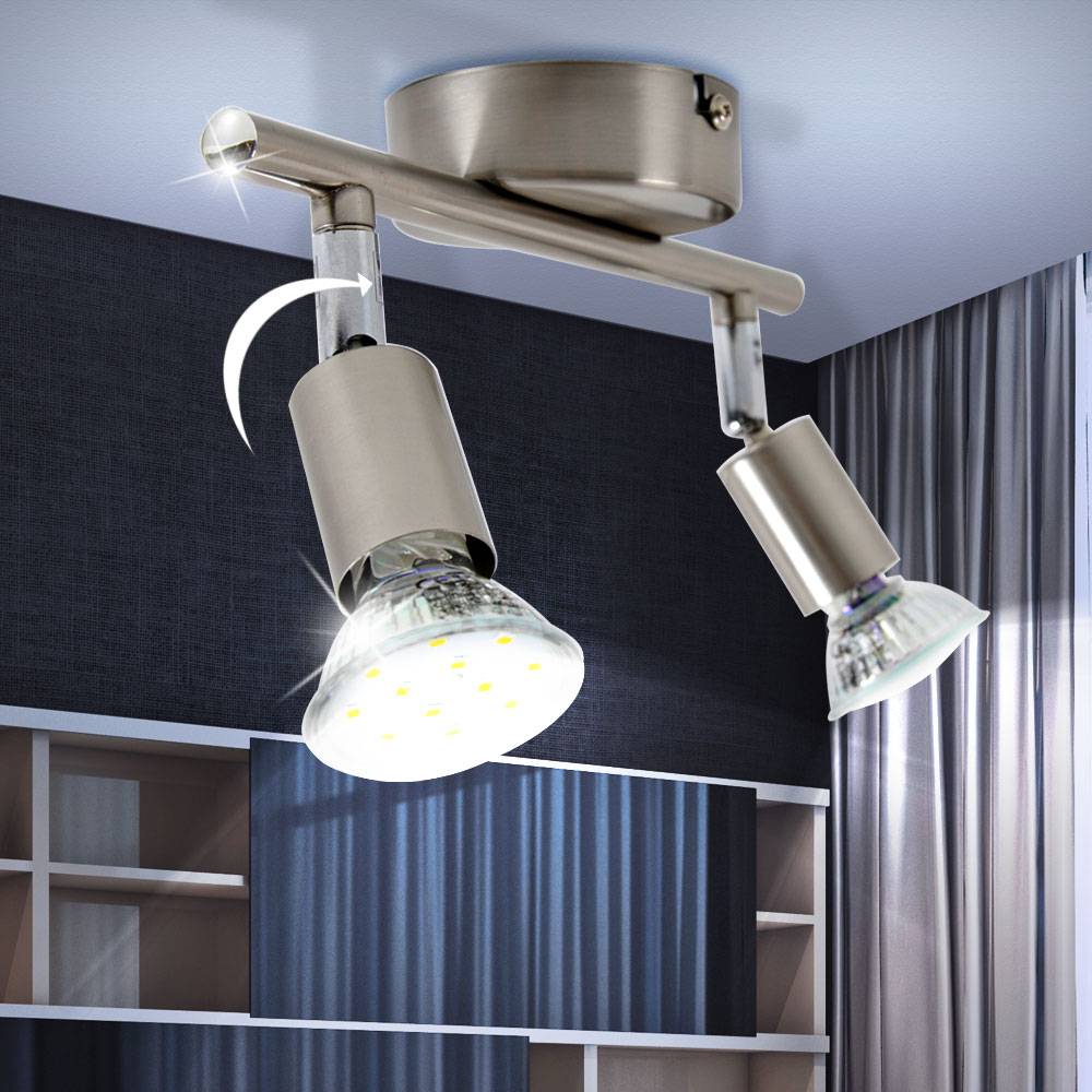 Deckenleuchte schwenkbar Deckenstrahler bewegliche Spot Deckenlampen Esszimmer, silber Metall, 2x LED 2x 3 Watt 2x 280 Lumen warmweiß, L 25,5 cm