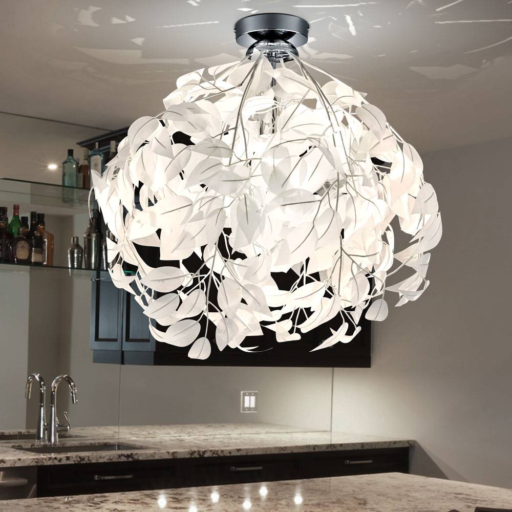 Deckenlampe Blüten Design Wohnzimmerleuchte Deckenleuchte Floral Kugel Äste Esszimmerlampe, Metall Chrom, 1x E27, D x H 38 x 58 cm