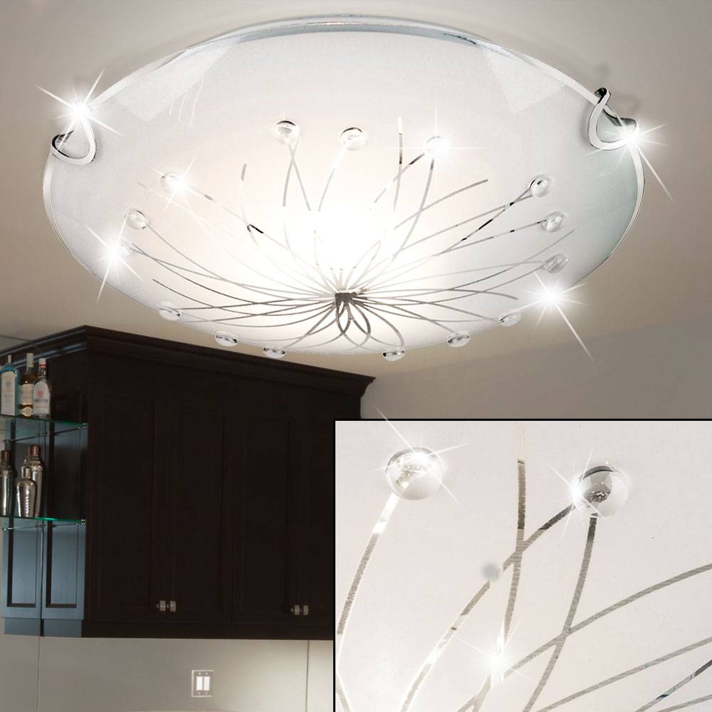 Decken Leuchte Wohn Schlaf Zimmer Lampe Chrom Dekor Linien Steine klar