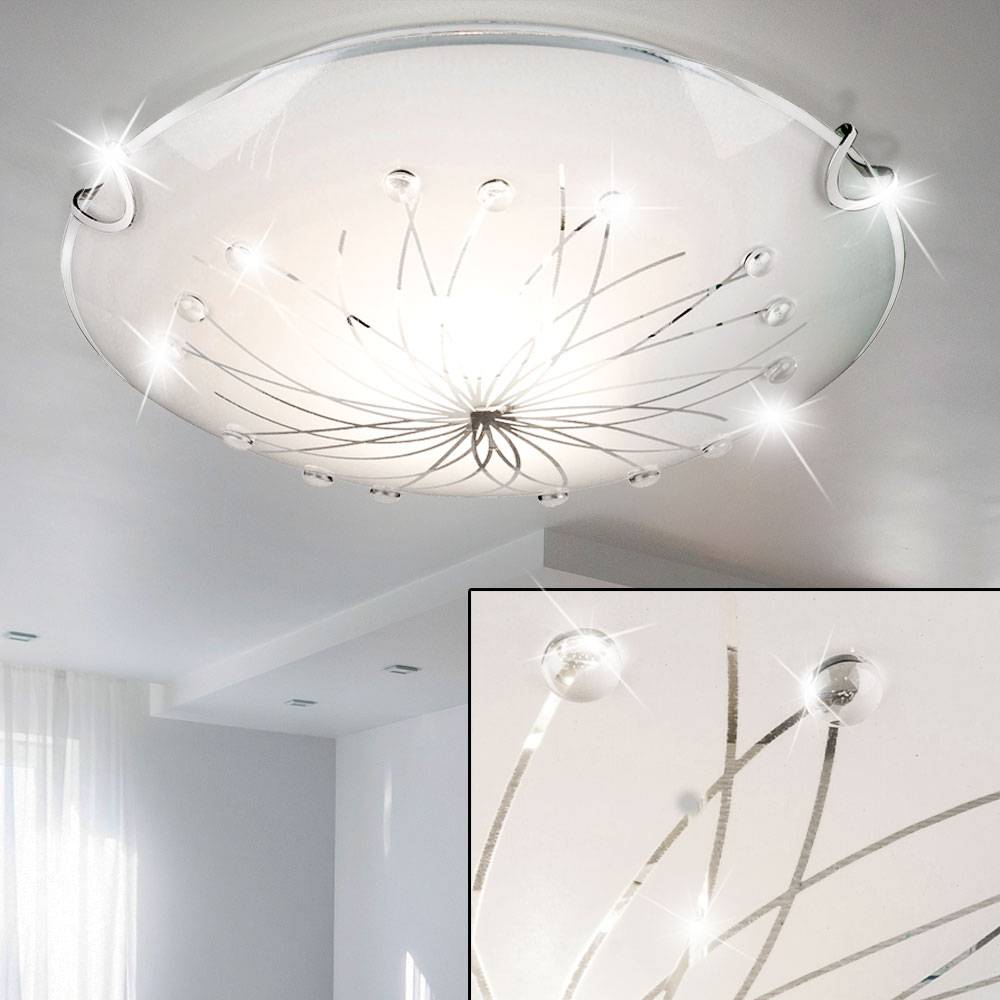 Decken Leuchte Wohn Schlaf Zimmer Lampe Chrom Dekor Linien Steine klar