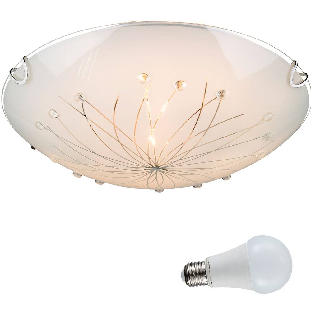 Decken Beleuchtung Satin Glas Lampe Blumen Muster im Set inklusive 20 Watt SMD LED Leuchtmittel
