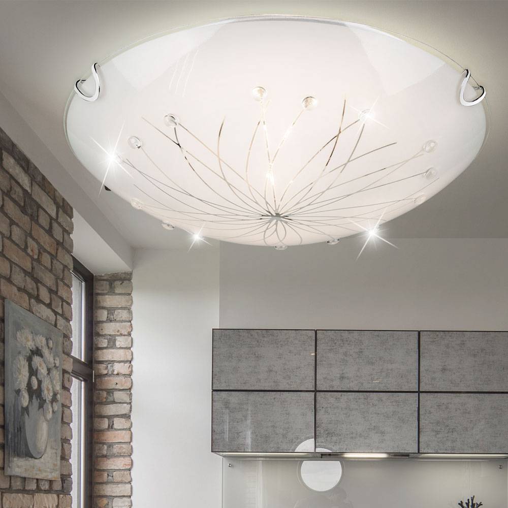 Decken Beleuchtung Satin Glas Lampe Blumen Muster im Set inklusive 20 Watt SMD LED Leuchtmittel