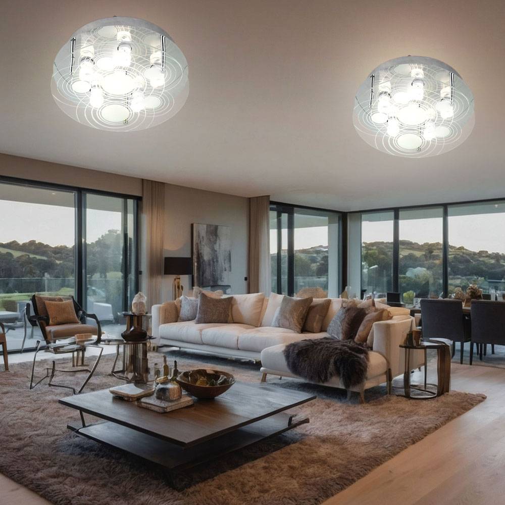 Deckenleuchte Glas satiniert Deckenlampe 6 Flammig Wohnzimmerleuchte Decke, 6x GU10 Fassungen, DxH 33x12,5 cm, 2er Set