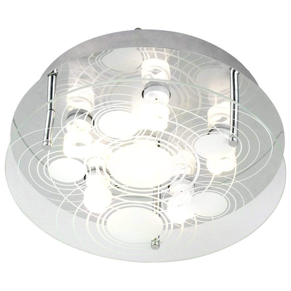 Deckenleuchte Glas satiniert Deckenlampe 6 Flammig Wohnzimmerleuchte Decke, 6x 5W 400Lm warmweiß, DxH 33x12,5 cm