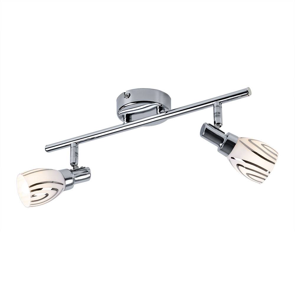 LED Deckenleuchte 2 Flammig Deckenstrahler schwenkbar Wohnzimmerleuchte Decke 2 Strahler, chrom Metall, 2x 3W 280Lm warmweiß, LxBxH 36,5x8,5x16 cm