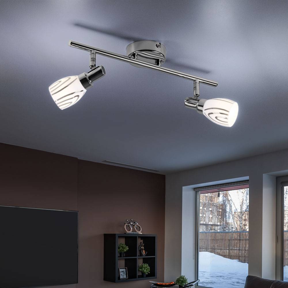 LED Deckenleuchte 2 Flammig Deckenstrahler schwenkbar Wohnzimmerleuchte Decke 2 Strahler, chrom Metall, 2x 3W 280Lm warmweiß, LxBxH 36,5x8,5x16 cm