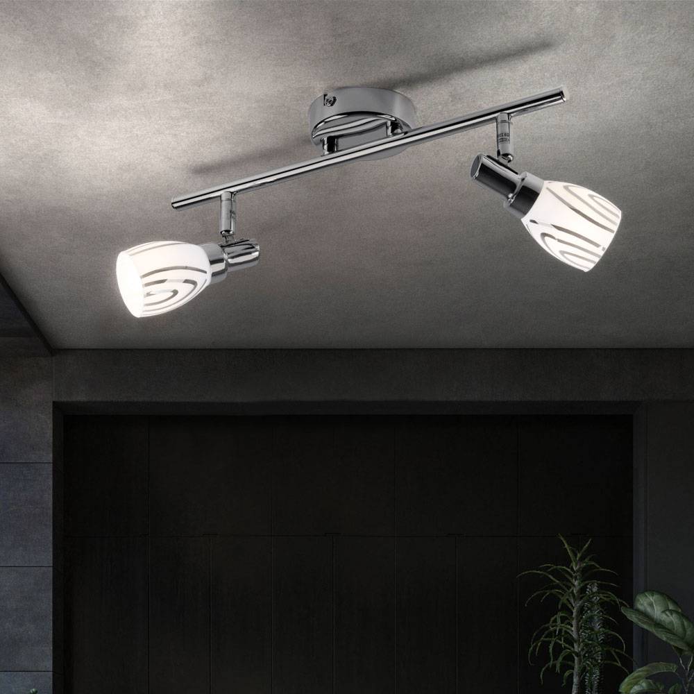 LED Deckenleuchte 2 Flammig Deckenstrahler schwenkbar Wohnzimmerleuchte Decke 2 Strahler, chrom Metall, 2x 3W 280Lm warmweiß, LxBxH 36,5x8,5x16 cm