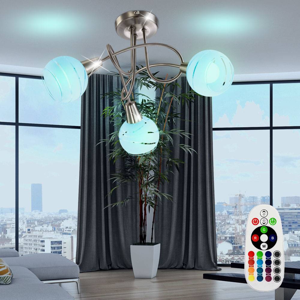 Decken Leuchte Esszimmer Rondell Lampe Fernbedienung silber Dimmer im Set inkl. RGB LED Leuchtmittel