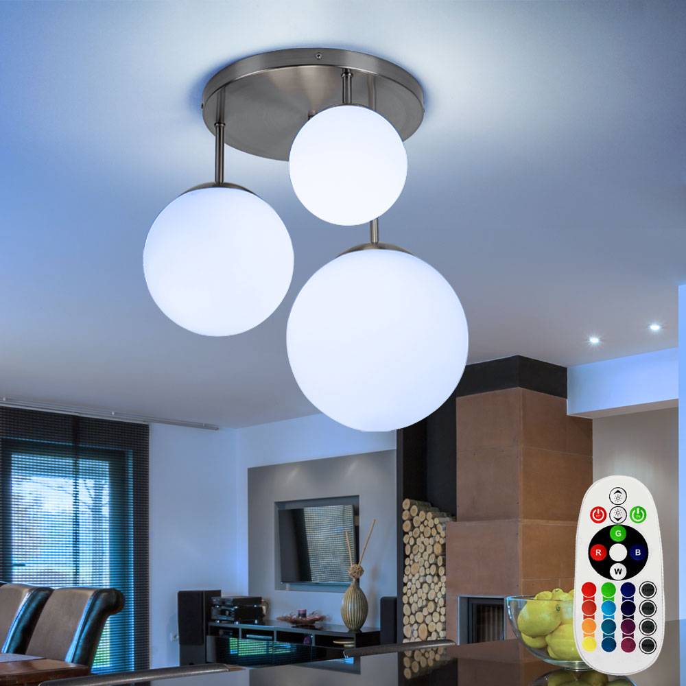 Glas Kugel Decken Lampe Fernbedienung Wohn Zimmer Dimmer Leuchte im Set inkl. RGB LED Leuchtmittel