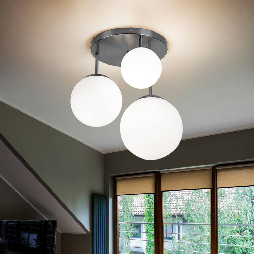 Glas Kugel Decken Lampe Fernbedienung Wohn Zimmer Dimmer Leuchte im Set inkl. RGB LED Leuchtmittel