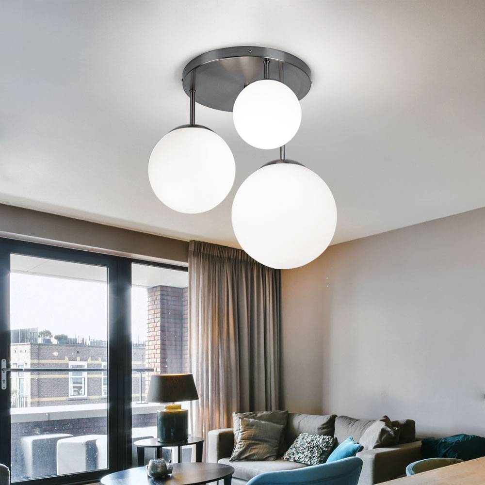 Glas Kugel Decken Lampe Fernbedienung Wohn Zimmer Dimmer Leuchte im Set inkl. RGB LED Leuchtmittel