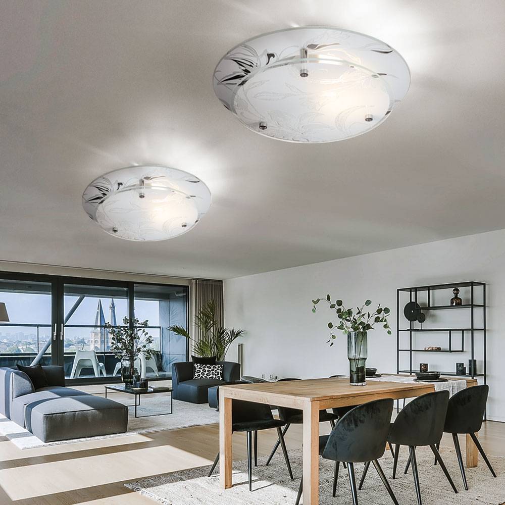 Glas Deckenleuchte rund LED Deckenlampe E27 Küchenlampe modern Wohnzimmerleuchte chrom, Blumen Dekor weiß, 3W 320lm warmweiß, D 25 cm