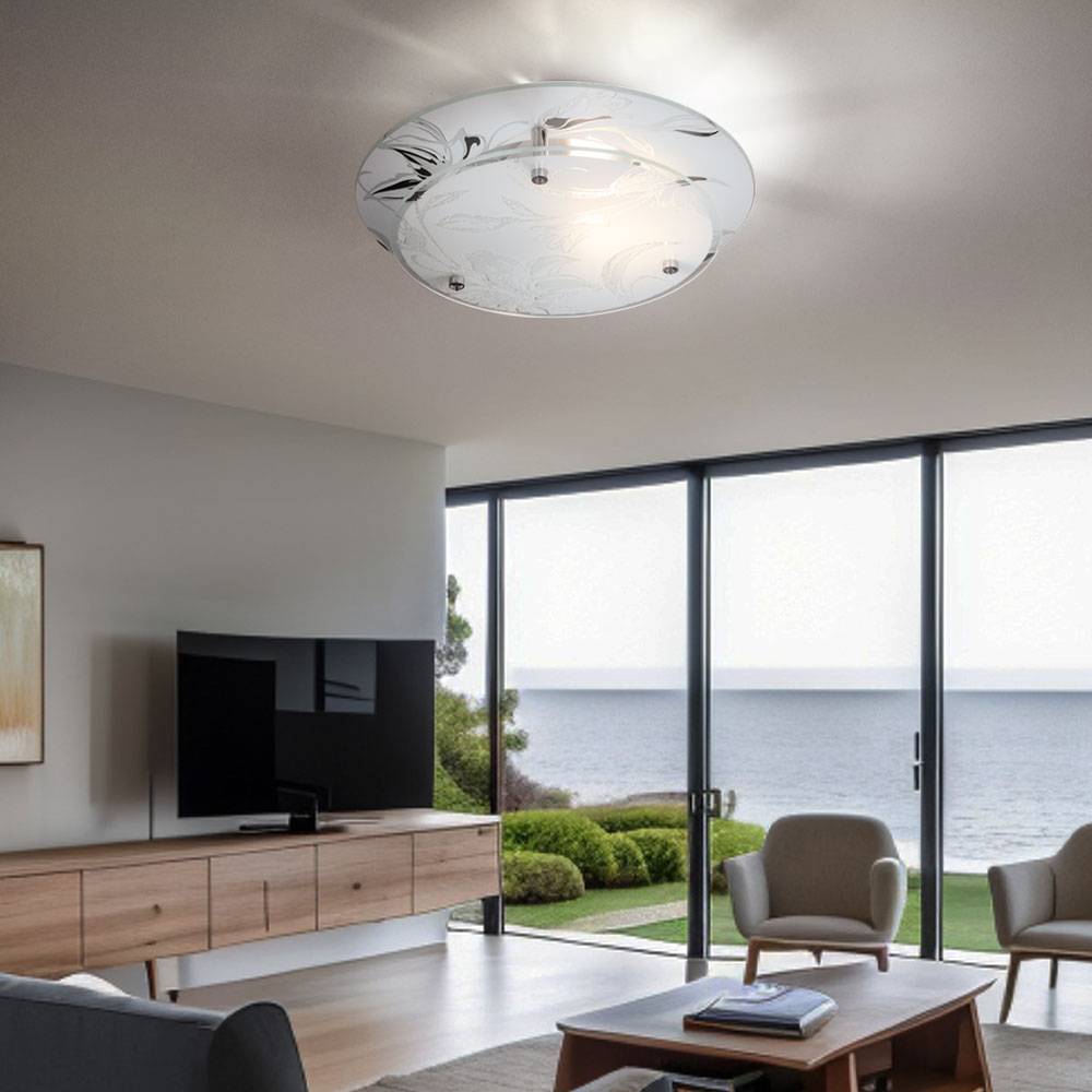 Smart Deckenleuchte rund Deckenlampe App Steuerung Küchenlampe Glas Wohnzimmerleuchte chrom, Blumenmuster, CCT, RGB LED 8,5W 806Lm, DxH 25x9,5 cm