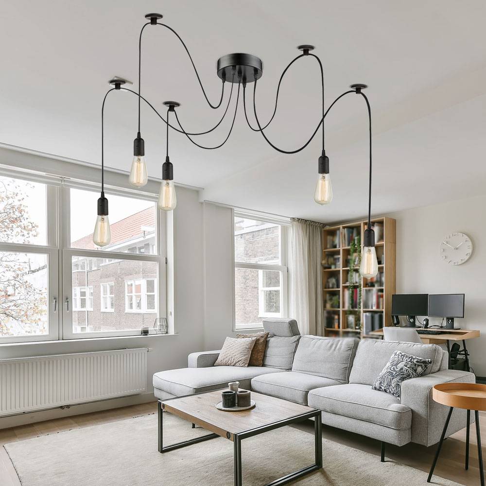 Design Pendel Leuchte Wohn Ess Zimmer Beleuchtung Textil Decken Hänge Lampe schwarz