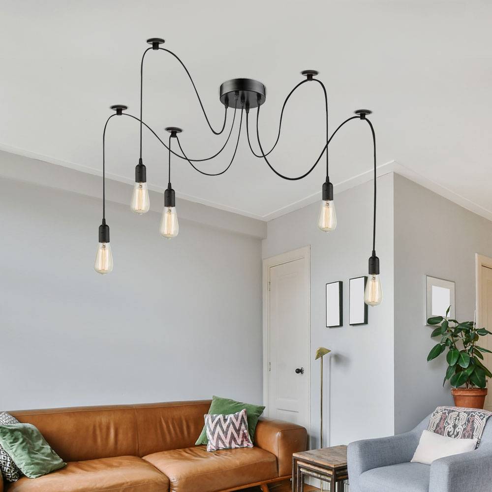 Design Pendel Leuchte Wohn Ess Zimmer Beleuchtung Textil Decken Hänge Lampe schwarz