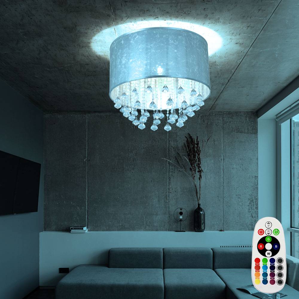 Deckenleuchte Farbwechsel Deckenlampe Fernbedienung dimmbar Lampe mit Kristallbehang, Blattsilber, 1x RGB LED 8,5W 806Lm warmweiß, DxH 40x38 cm