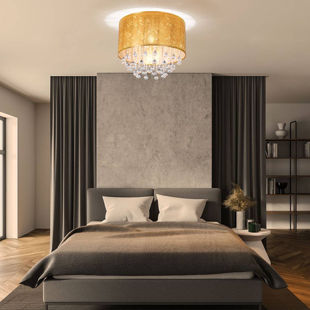 Kristall Decken Lampe Wohn Zimmer Beleuchtung Blattgold Leuchte Design im Set inkl. LED Leuchtmittel