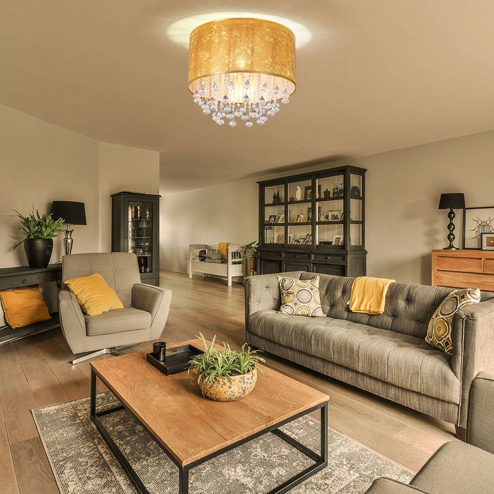 Kristall Decken Lampe Wohn Zimmer Beleuchtung Blattgold Leuchte Design im Set inkl. LED Leuchtmittel