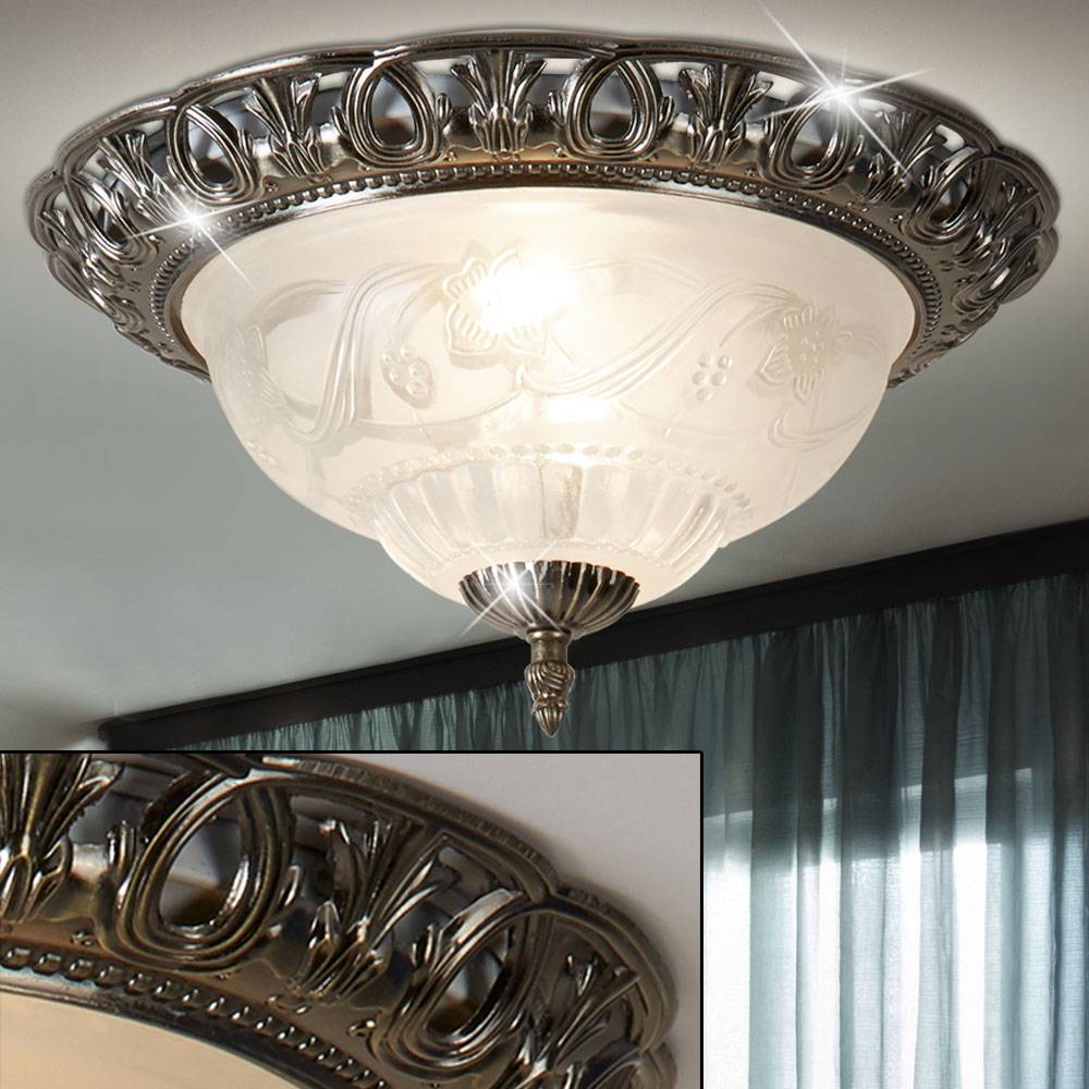 Landhaus Stil Decken Beleuchtung Lampe Glas Leuchte Messing antik Blumen Dekor