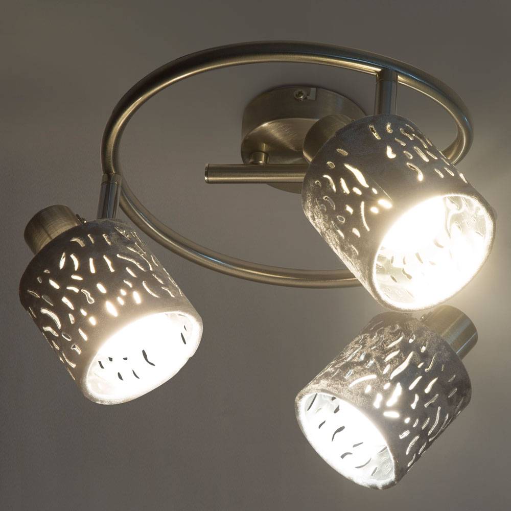 Deckenleuchte 3 Flammig Spotleuchte schwenkbar Deckenlampe Samt, Metall silber, 3x E14 Fassungen, DxH 25x15 cm