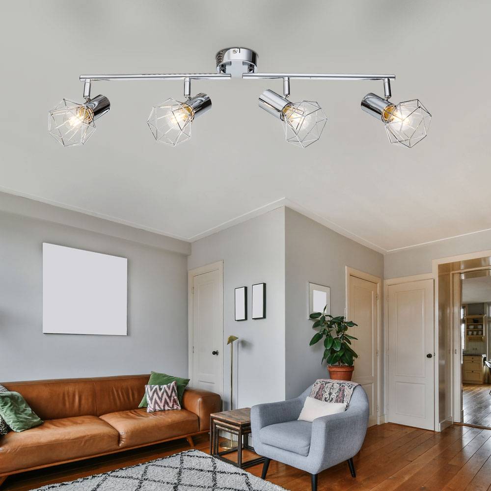 Decken Spot Leiste 4er Strahler bewegliche Spots Metall Käfige silber Lampe Leuchte XARA I