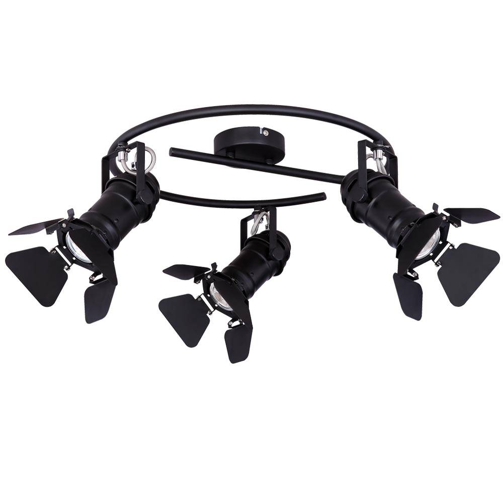 Deckenleuchte schwenkbar Deckenlampe 3-Flammig Deckenstrahler schwarz, Filmscheinwerfer, 3x GU10, DxH 40 x 26,5 cm