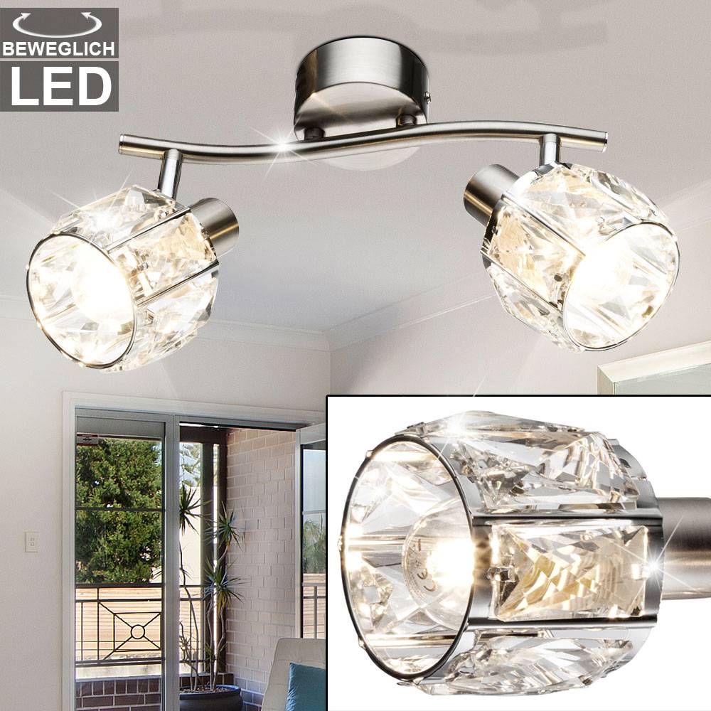 Decken Lampe Glas Kristall Leuchte Wohn Zimmer Chrom Spots verstellbar im Set inkl. LED Leuchtmittel