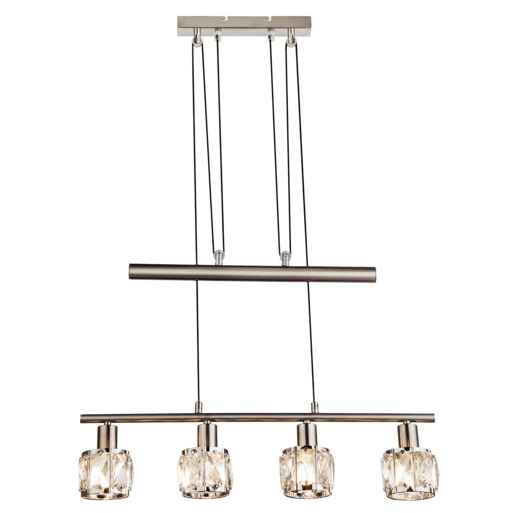 Pendelleuchte höhenverstellbar Esstischlampe Zugpendellampe Hängeleuchte 4 flammig, chrom Glaskristalle, 4x E14, LxH 60 x 160 cm