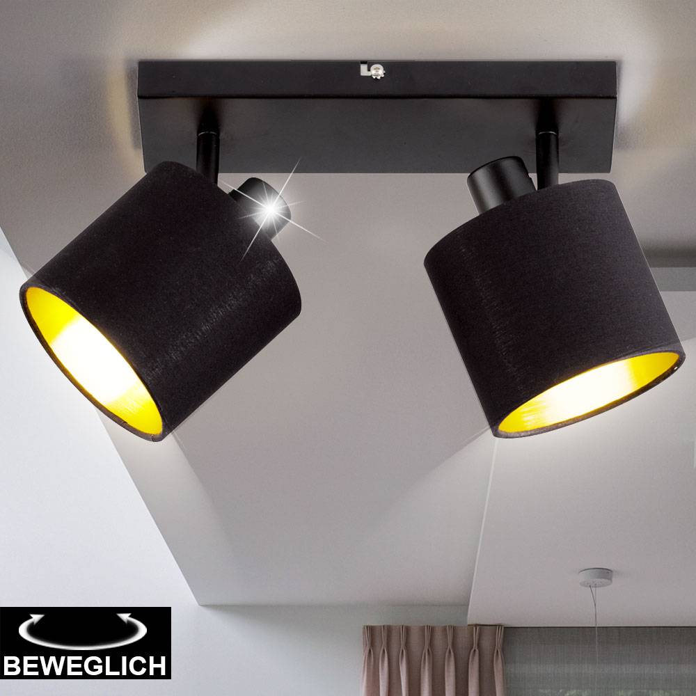 Textil Spot Decken Lampe schwarz gold FERNBEDIENUNG Leuchte DIMMBAR im Set inkl. RGB LED Leuchtmittel