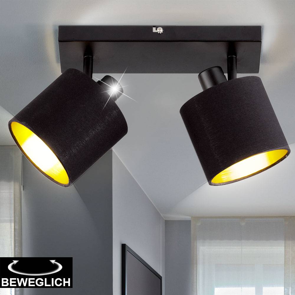 Textil Spot Decken Lampe schwarz gold FERNBEDIENUNG Leuchte DIMMBAR im Set inkl. RGB LED Leuchtmittel
