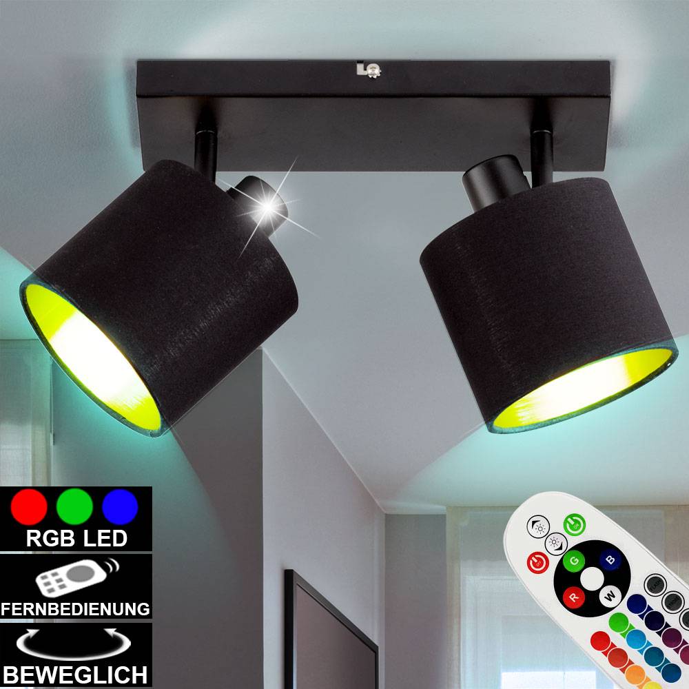 Textil Spot Decken Lampe schwarz gold FERNBEDIENUNG Leuchte DIMMBAR im Set inkl. RGB LED Leuchtmittel