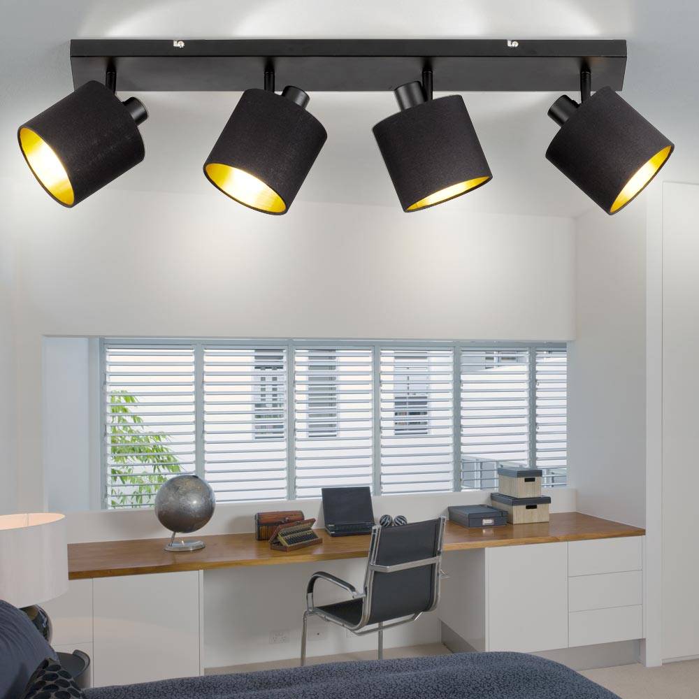 Decken Lampe Textil Spots Flur Leuchte beweglich SCHWARZ GOLD im Set inkl. LED Leuchtmittel