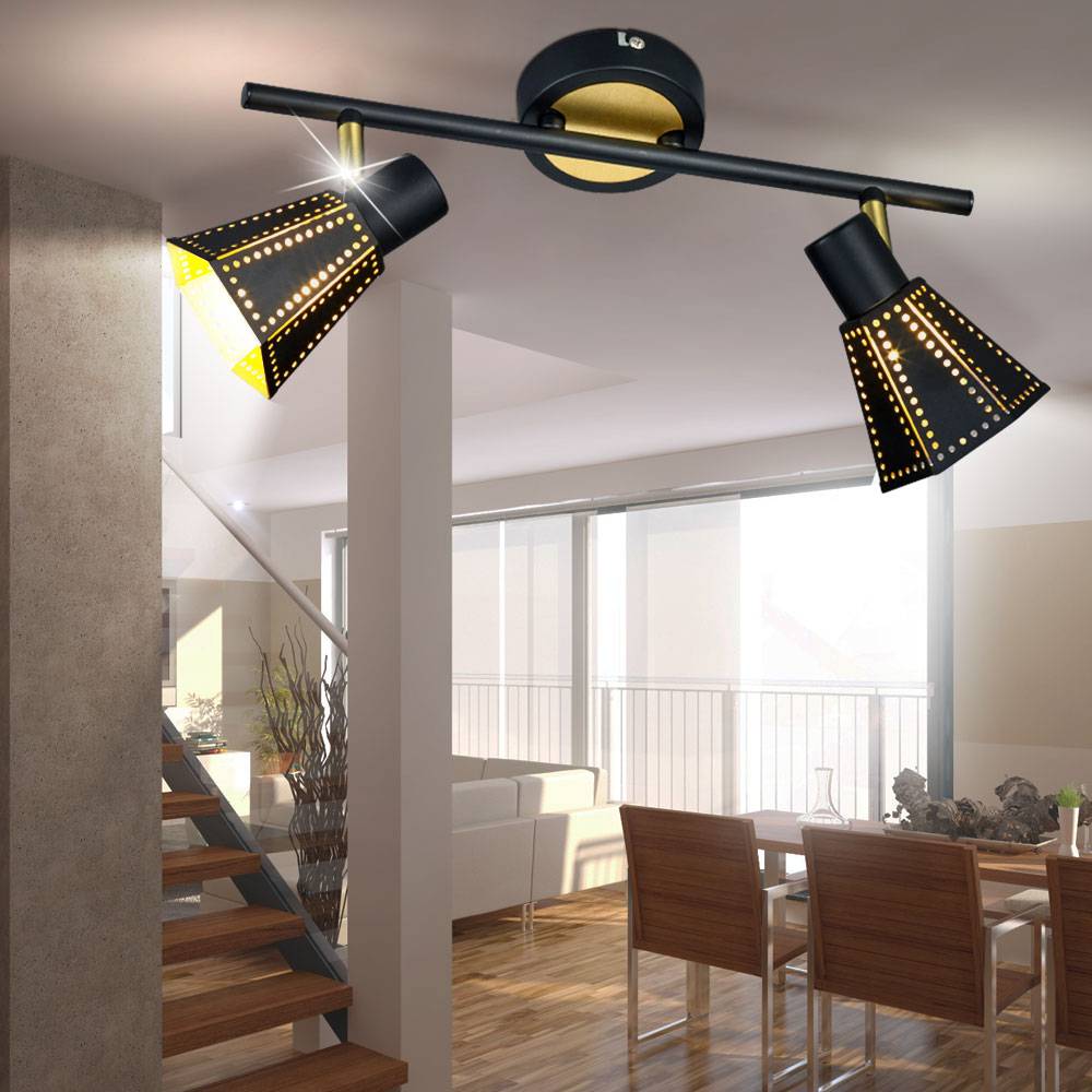 Decken Strahler Lampe SCHWARZ GOLD Retro Spot Leuchte verstellbar im Set inkl. LED Leuchtmittel