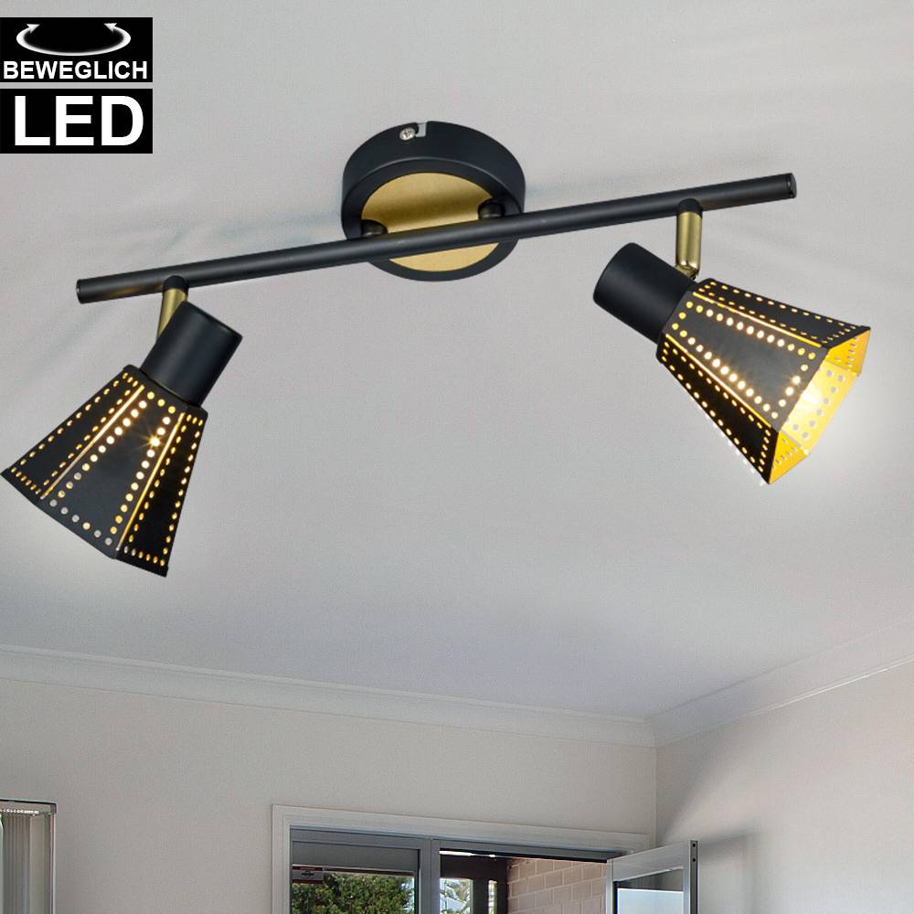 Decken Strahler Lampe SCHWARZ GOLD Retro Spot Leuchte verstellbar im Set inkl. LED Leuchtmittel