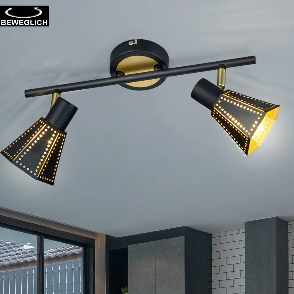 Decken Strahler Lampe SCHWARZ GOLD Retro Spot Leuchte verstellbar im Set inkl. LED Leuchtmittel