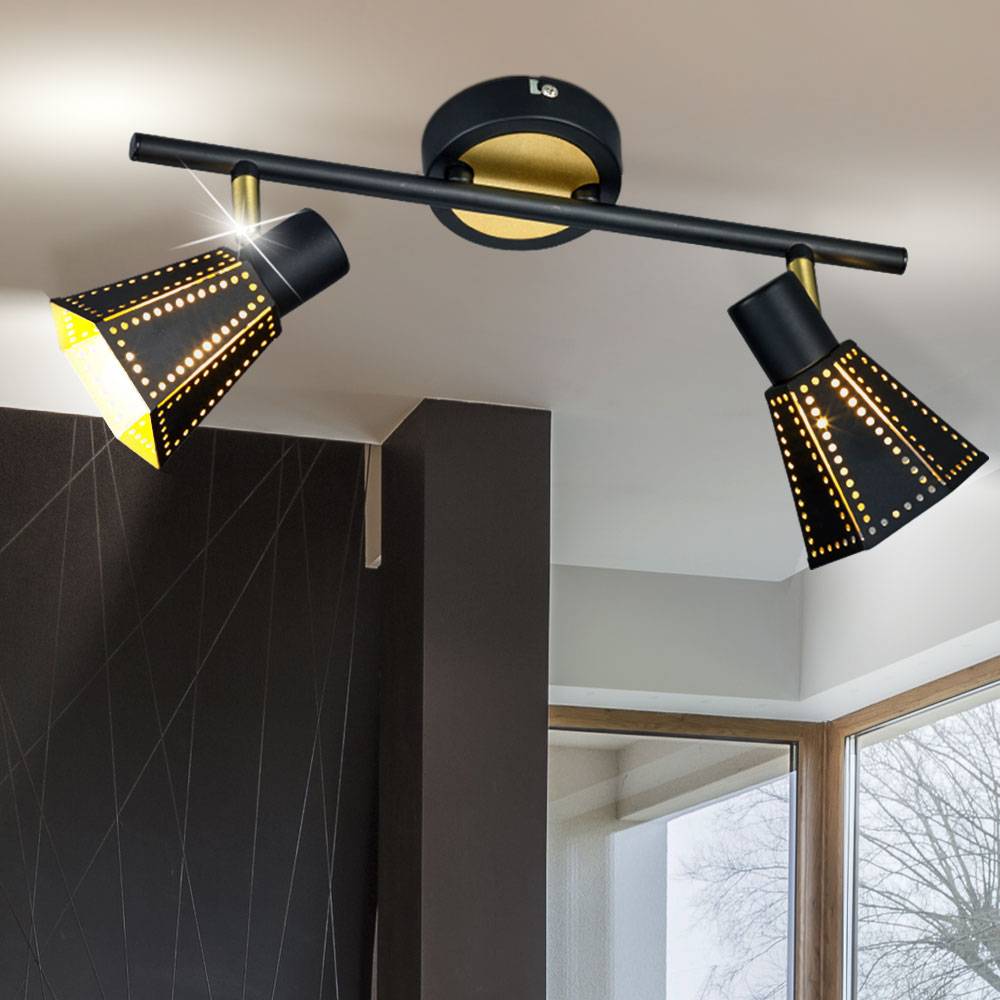 Decken Strahler Lampe SCHWARZ GOLD Retro Spot Leuchte verstellbar im Set inkl. LED Leuchtmittel