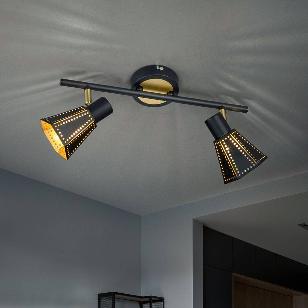 Decken Strahler Lampe SCHWARZ GOLD Retro Spot Leuchte verstellbar im Set inkl. LED Leuchtmittel