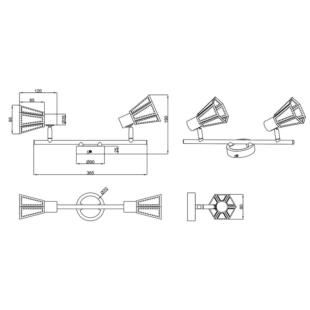 Decken Strahler Lampe SCHWARZ GOLD Retro Spot Leuchte verstellbar im Set inkl. LED Leuchtmittel