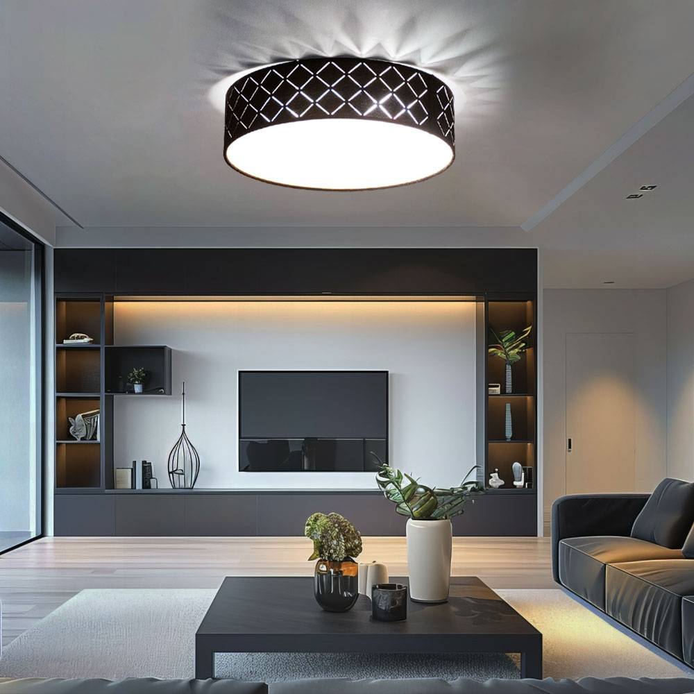 Decken Strahler Leuchte rund schwarz Dekor Stanzungen gold Wohn Zimmer Lampe weiß