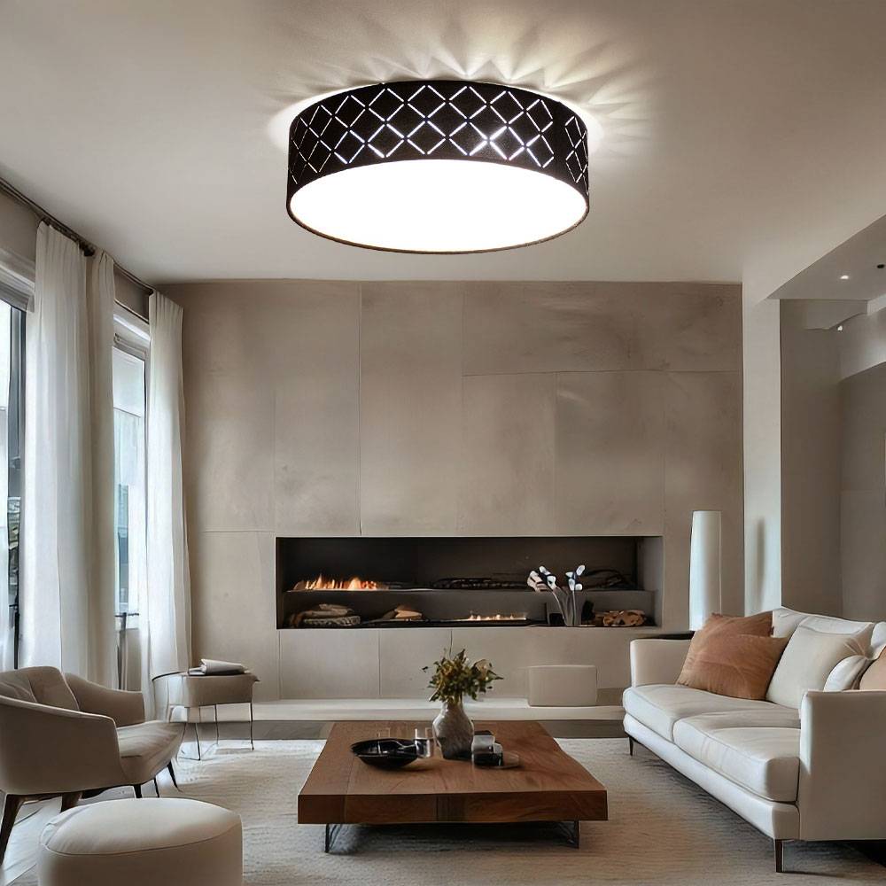 Decken Strahler Leuchte rund schwarz Dekor Stanzungen gold Wohn Zimmer Lampe weiß